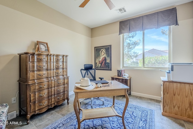 home office with ceiling fan