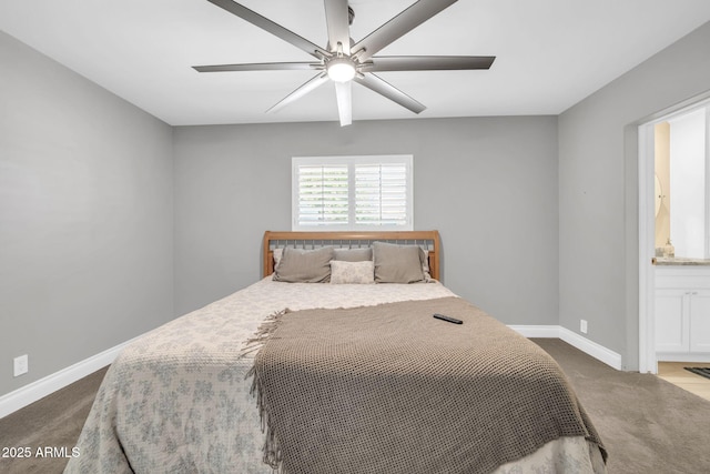 1208 E Tuckey Ln, Phoenix, AZ 85014 - bedroom with carpet floors, a ceiling fan, and ensuite bath