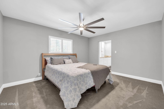 1208 E Tuckey Ln, Phoenix, AZ 85014 - bedroom with carpet floors, a ceiling fan, and ensuite bath
