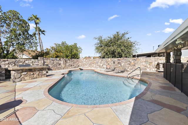 view of swimming pool with a patio