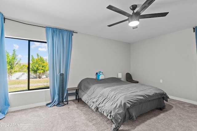 bedroom with carpet flooring and ceiling fan