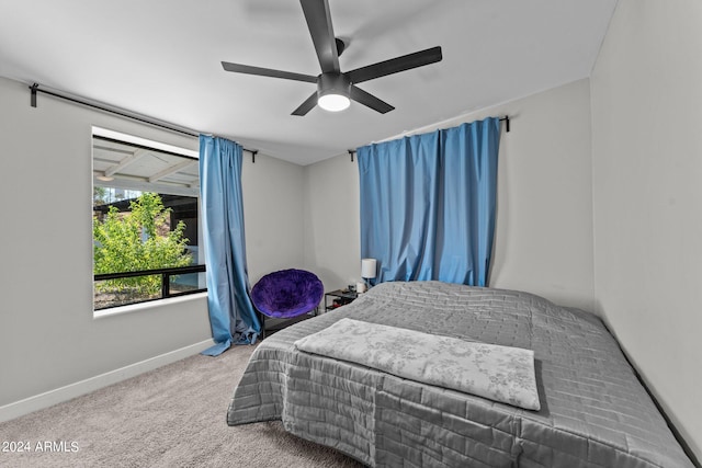 bedroom with carpet flooring and ceiling fan