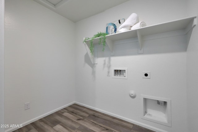 laundry room featuring washer hookup, electric dryer hookup, hookup for a gas dryer, and dark wood-type flooring