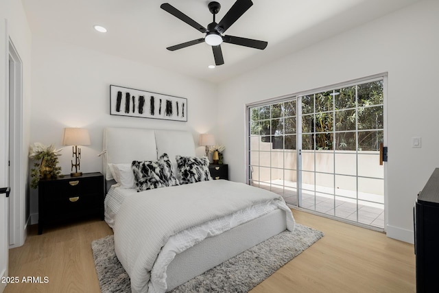 7710 E Gainey Ranch Rd E Unit 115, Scottsdale, AZ 85258 - bedroom featuring light wood-style floors, access to outside, recessed lighting, and ceiling fan