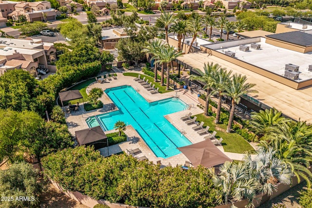 7710 E Gainey Ranch Rd E Unit 115, Scottsdale, AZ 85258 - aerial view of residential area with a pool