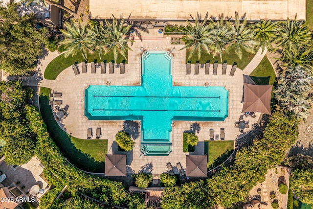 7710 E Gainey Ranch Rd E Unit 115, Scottsdale, AZ 85258 - drone / aerial view of a pool