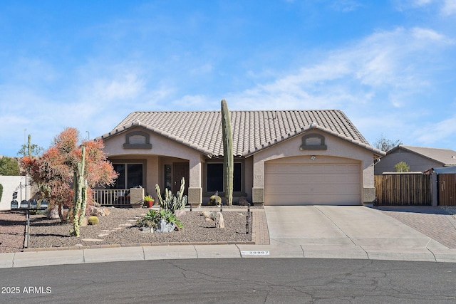 single story home with a garage and a porch