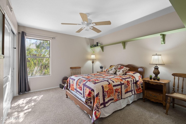 bedroom featuring carpet floors and ceiling fan