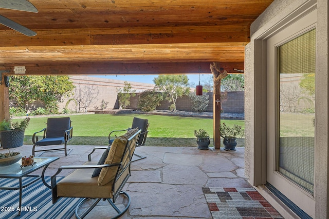 view of patio / terrace featuring ceiling fan