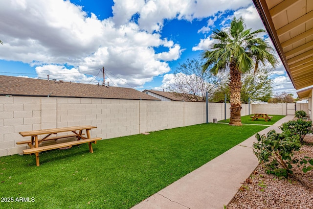 view of yard with a fenced backyard