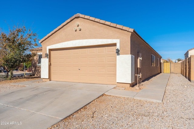 exterior space with a garage