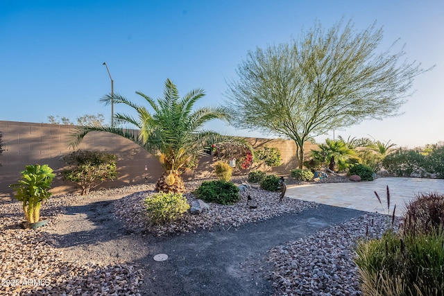 view of yard featuring a patio area and fence