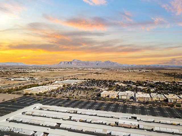 aerial view at dusk with a mountain view