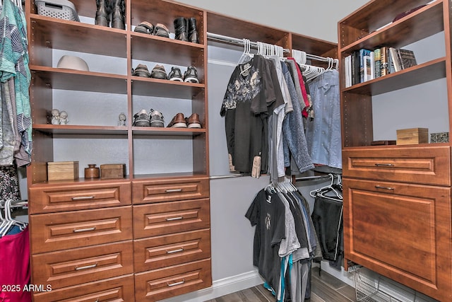 walk in closet featuring dark hardwood / wood-style flooring