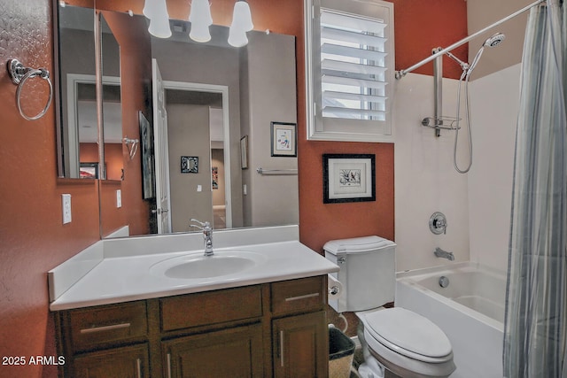 full bathroom with vanity, toilet, and tub / shower combination