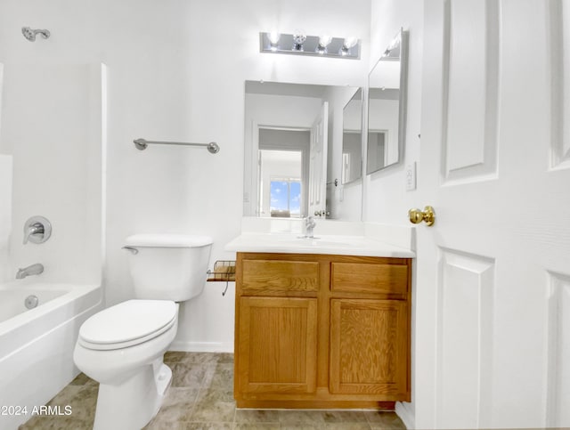 full bathroom with vanity, shower / bathtub combination, and toilet