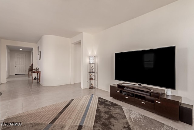 living room featuring light tile patterned floors