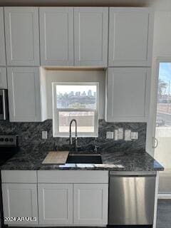 kitchen featuring white cabinetry and stainless steel dishwasher