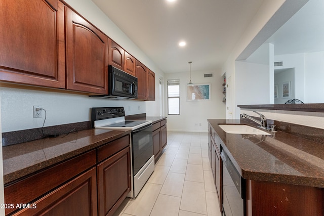 15221 N Clubgate Dr Unit 2132, Scottsdale, AZ 85254 - kitchen with stainless steel dishwasher, electric stove, a sink, black microwave, and visible vents