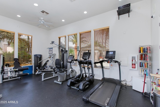 15221 N Clubgate Dr Unit 2132, Scottsdale, AZ 85254 - exercise room with ceiling fan, visible vents, and recessed lighting