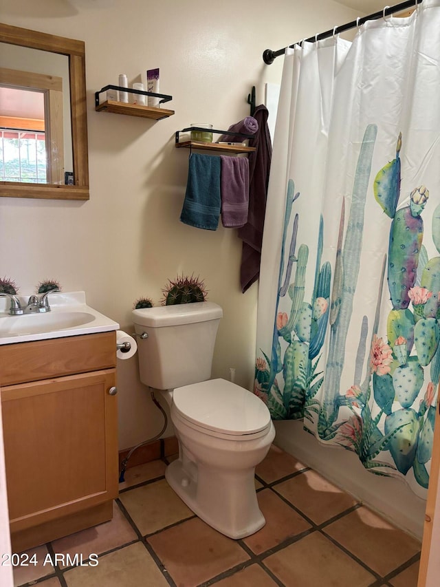 full bathroom with vanity, tile patterned flooring, toilet, and shower / bath combo