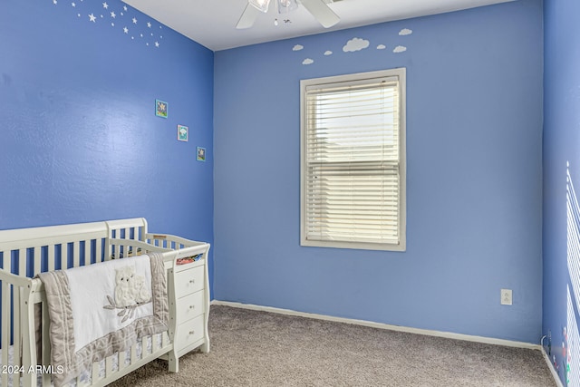 bedroom featuring carpet and ceiling fan