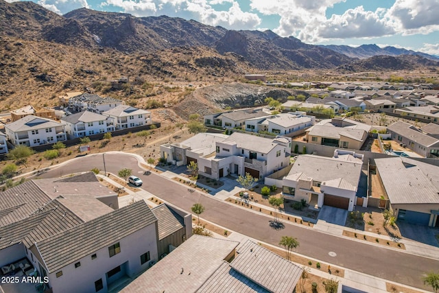 bird's eye view with a mountain view