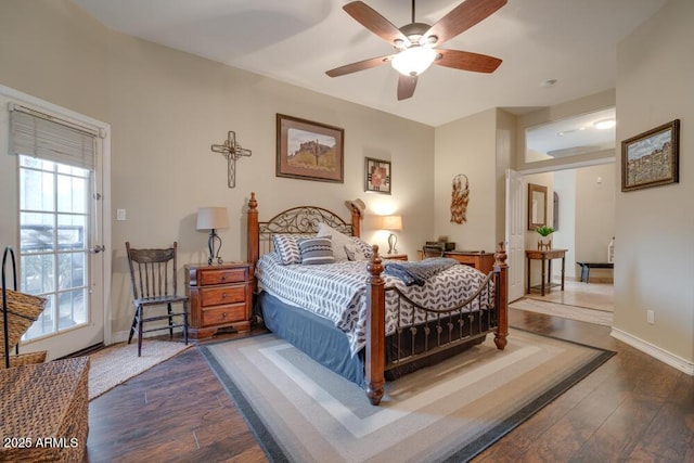 bedroom featuring ceiling fan and hardwood / wood-style floors