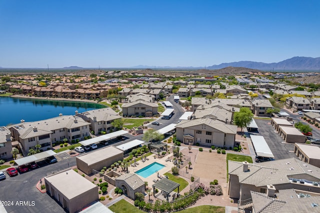 aerial view with a water and mountain view