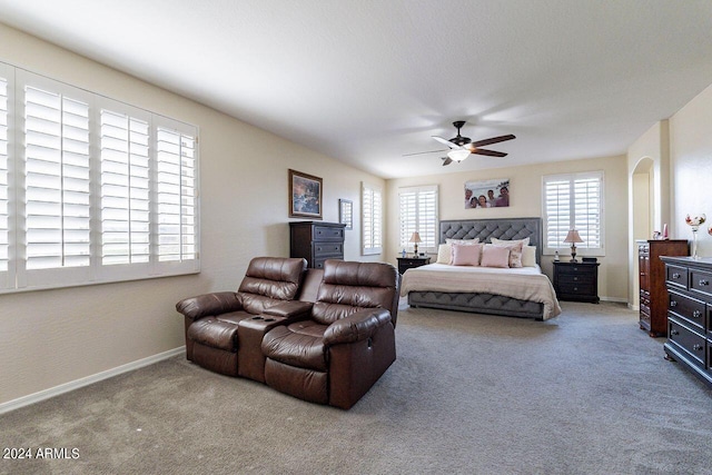 bedroom with carpet flooring and ceiling fan