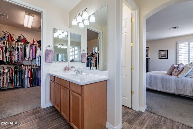 bathroom with hardwood / wood-style floors and vanity