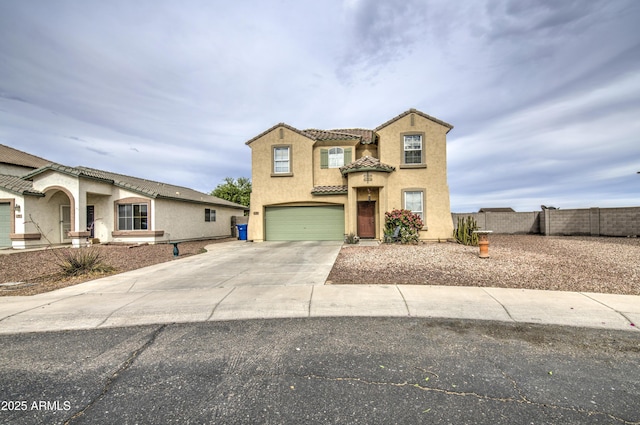 703 N Redwood Ln, Buckeye, AZ 85326 - view of front facade featuring concrete driveway, stucco siding, a tiled roof, and a garage