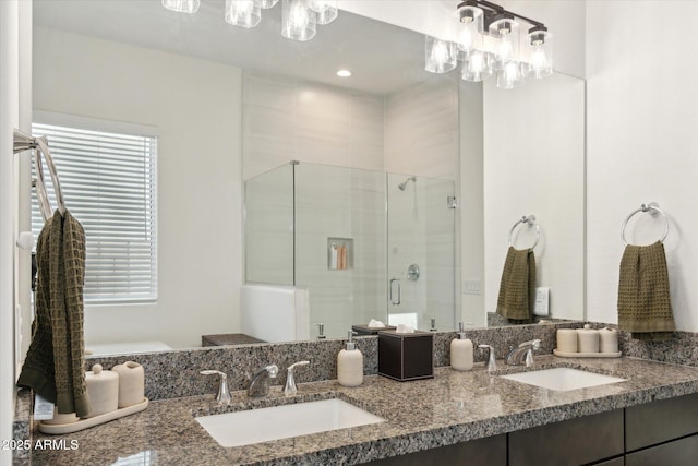 bathroom with vanity and walk in shower