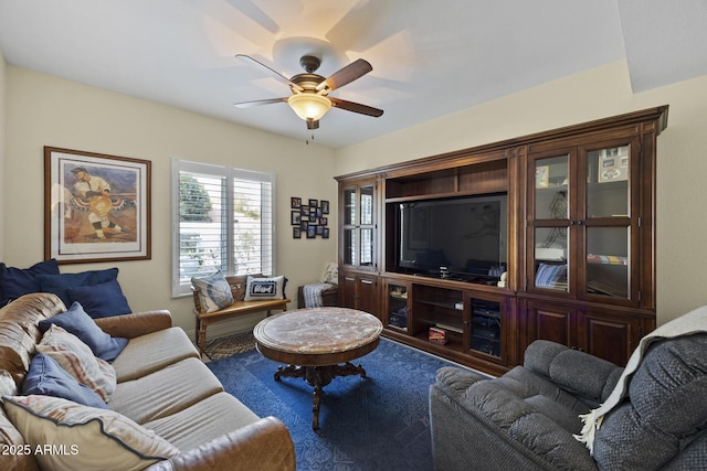 living room with ceiling fan