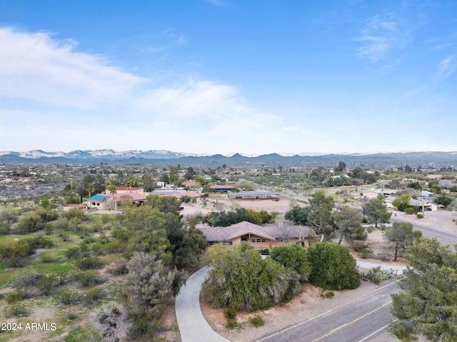 drone / aerial view featuring a mountain view