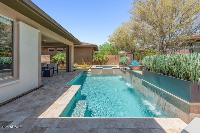 13186 W Via Dona Rd, Peoria, AZ 85383 - view of pool with a fenced backyard, a patio, and a pool with connected hot tub