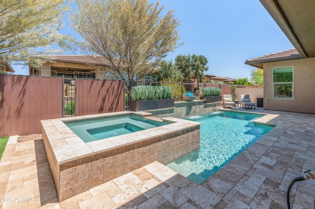 13186 W Via Dona Rd, Peoria, AZ 85383 - view of swimming pool featuring an in-ground hot tub, a fenced backyard, a patio area, and a gate