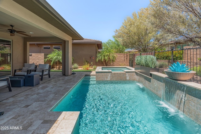 13186 W Via Dona Rd, Peoria, AZ 85383 - view of pool featuring a patio, ceiling fan, and a pool with connected hot tub