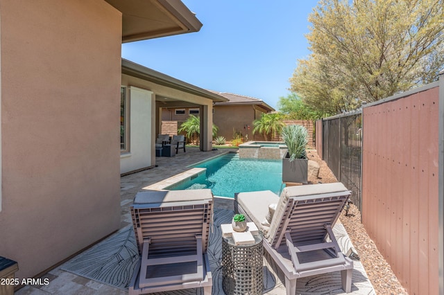 13186 W Via Dona Rd, Peoria, AZ 85383 - view of pool featuring a patio, a fenced backyard, outdoor lounge area, and a pool with connected hot tub