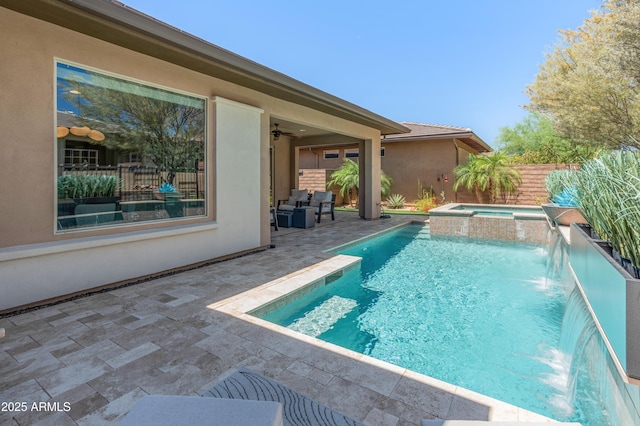 13186 W Via Dona Rd, Peoria, AZ 85383 - view of pool featuring a patio, a pool with connected hot tub, and ceiling fan