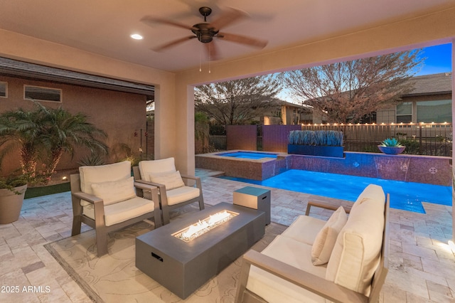 13186 W Via Dona Rd, Peoria, AZ 85383 - view of swimming pool with a patio, an in-ground hot tub, and an outdoor living space with a fire pit