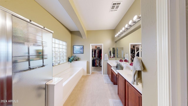 bathroom featuring vanity and separate shower and tub