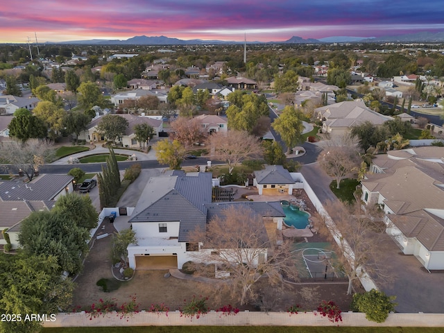 view of aerial view at dusk