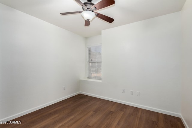 unfurnished room featuring ceiling fan and dark wood-type flooring