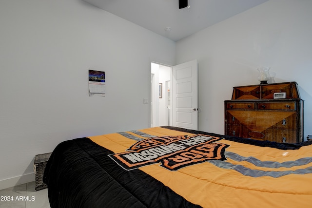 bedroom featuring lofted ceiling