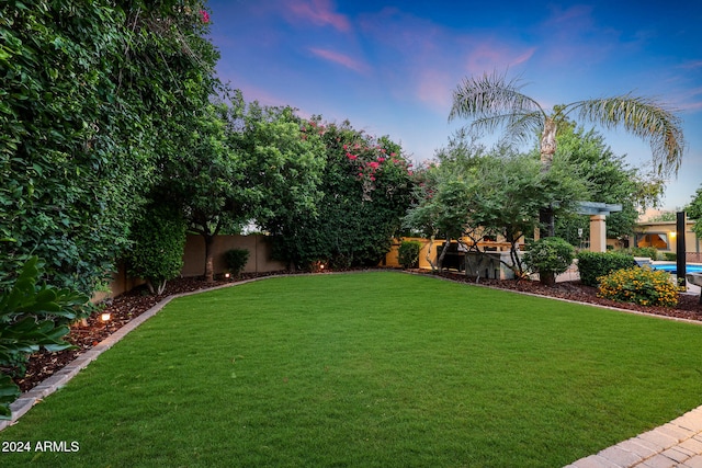 view of yard at dusk