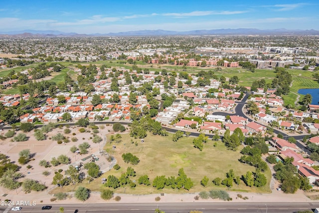 bird's eye view featuring a water and mountain view