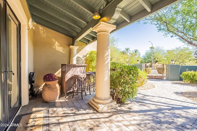 view of patio featuring exterior bar