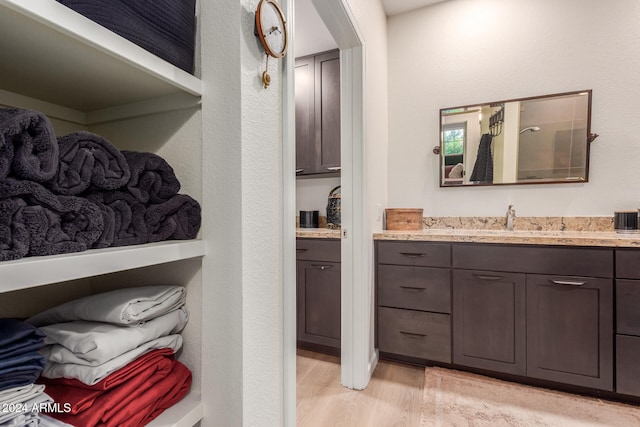 bathroom featuring hardwood / wood-style flooring and vanity