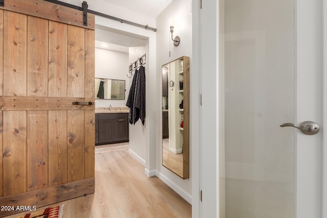 bathroom featuring vanity and wood-type flooring